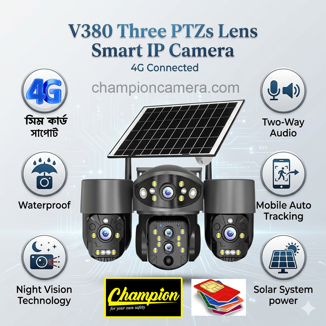 Solar 4G sim support New Advance 3 Lens PTZ 3 Display Outdoor Waterproof All Rounder Camera